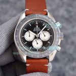 Copy Omega Speedmaster Professional Black Chrono Dial Brown Leather Watch